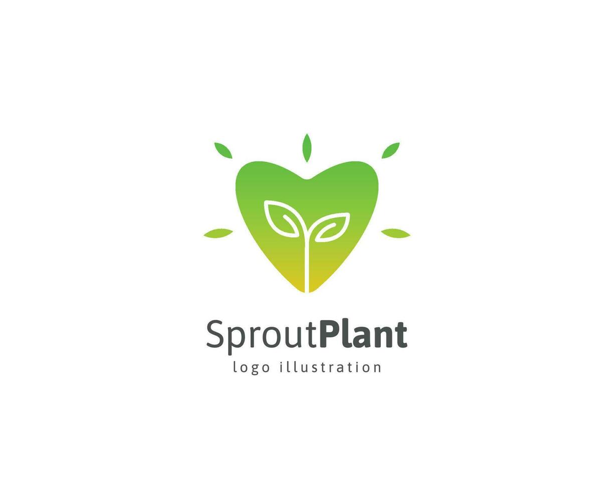 naturaleza brote planta logo con corazón ilustración vector