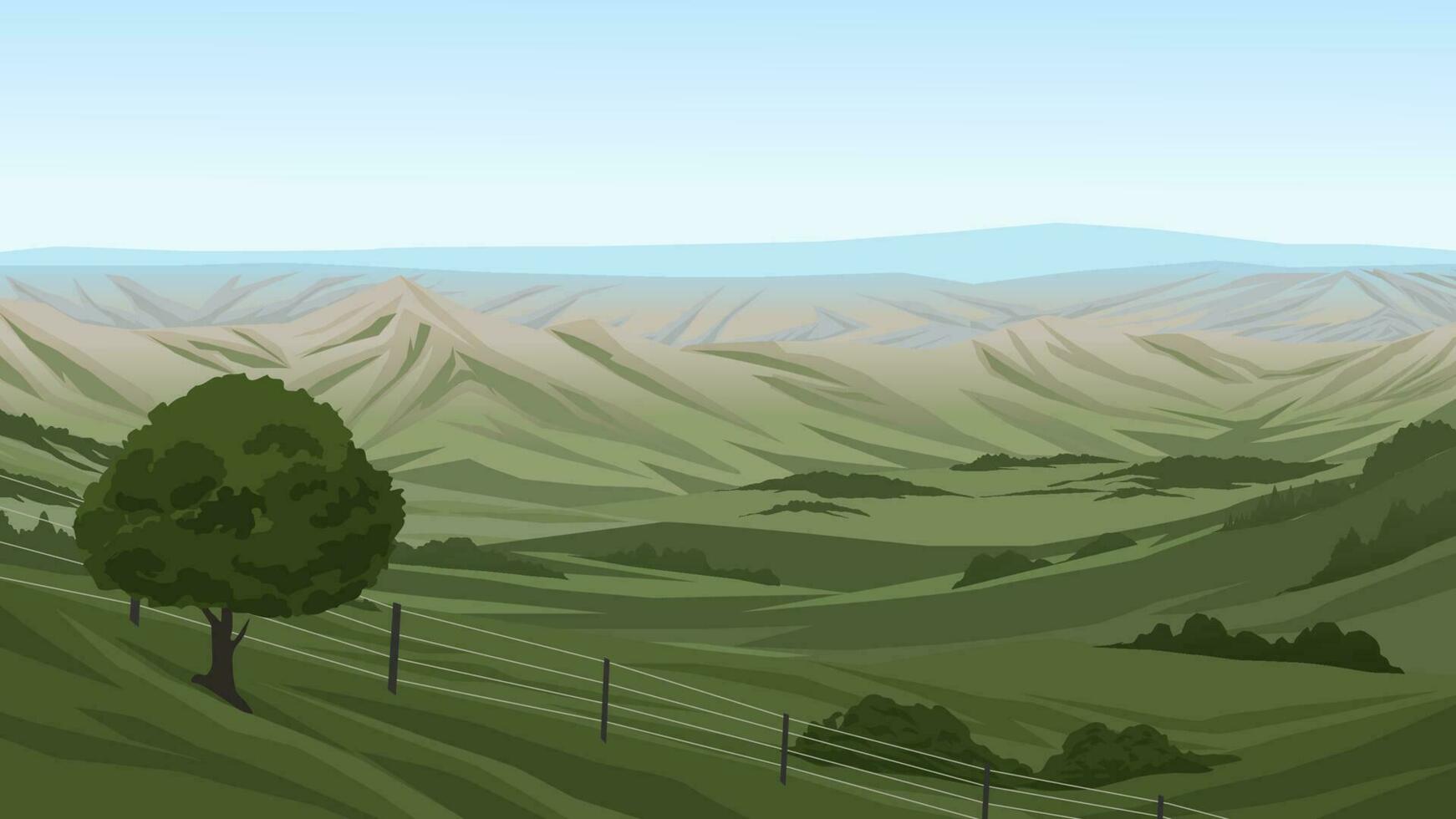 rural campo paisaje con prado y colinas vector