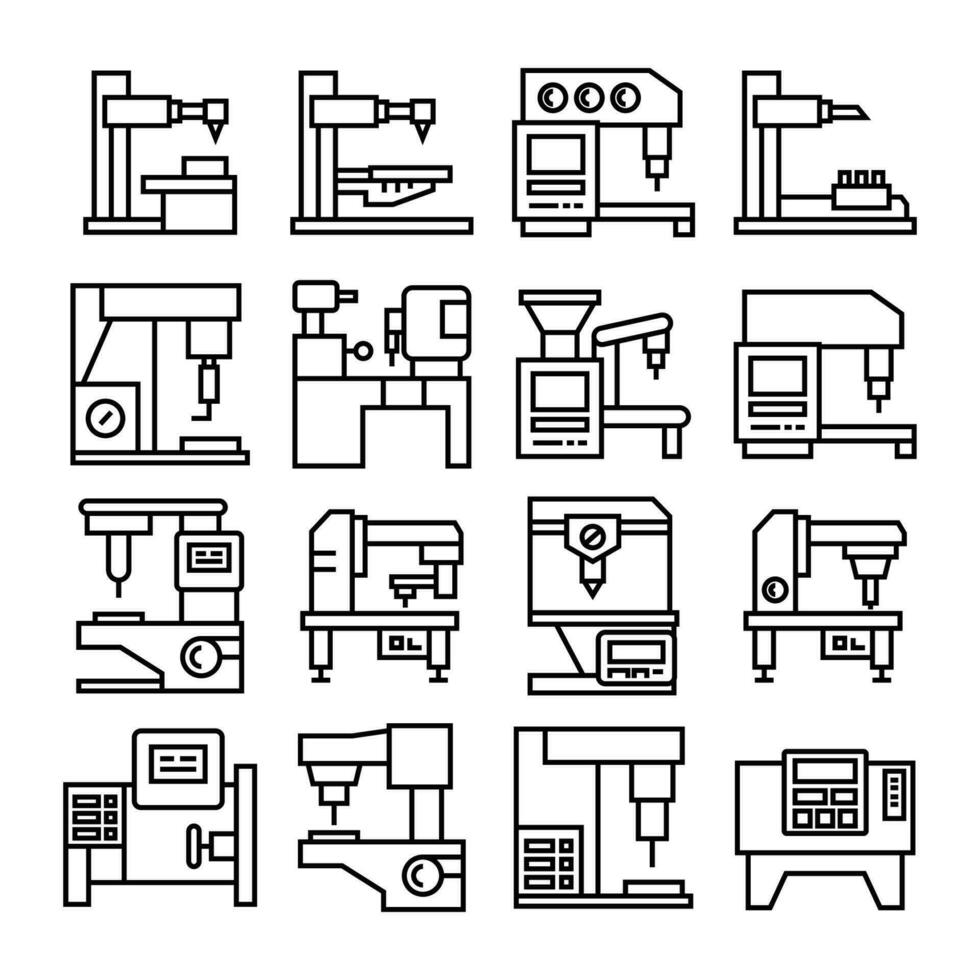 cnc and robotic machine icons vector illustration