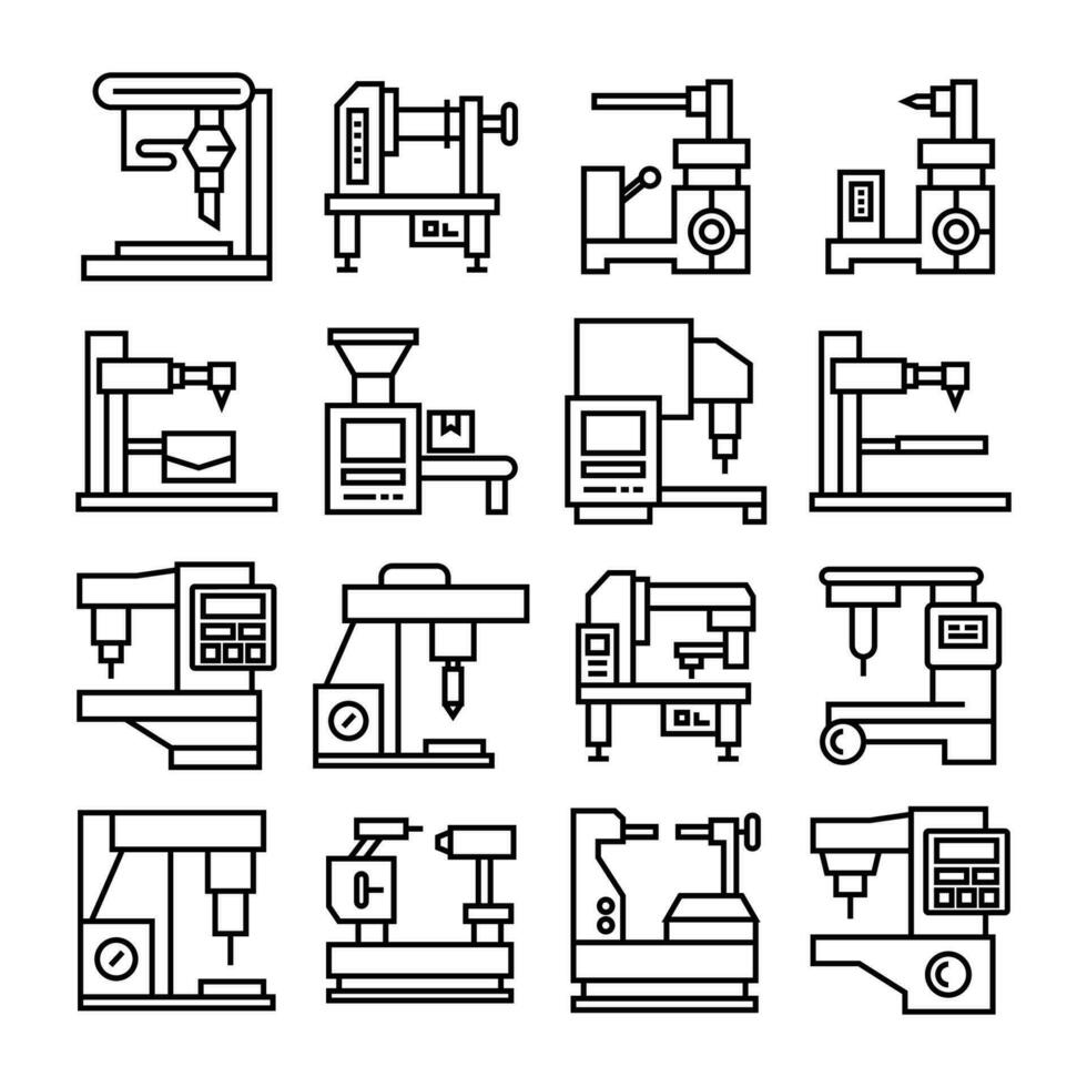 cnc and robotic machine icons vector illustration