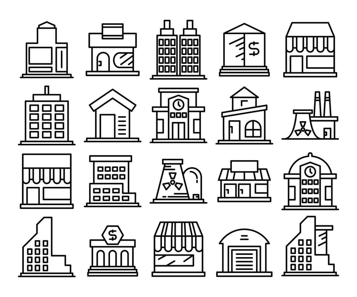 building icons set line illustration vector