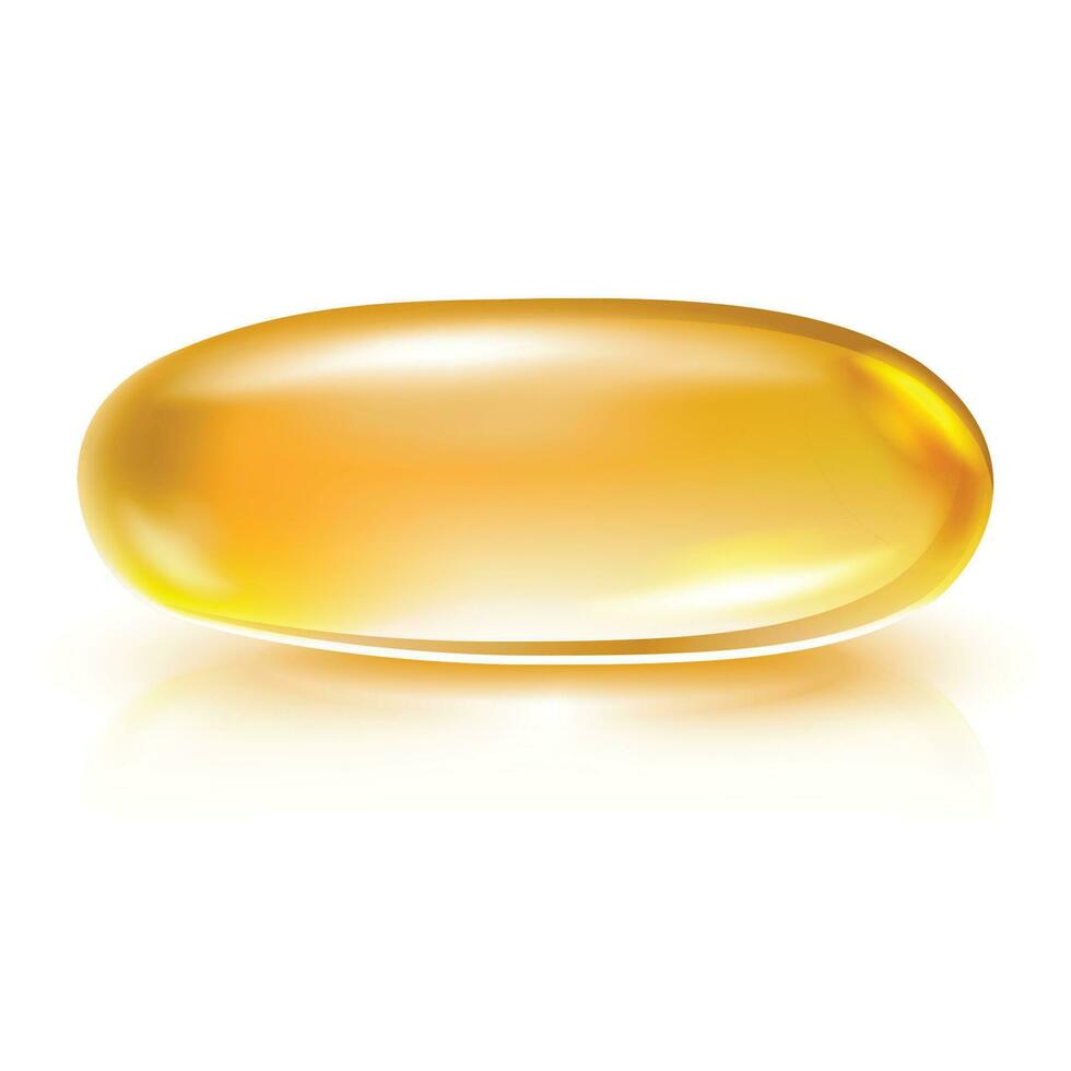 3d realistic vector fish oil pill capsule. Isolated on white background.