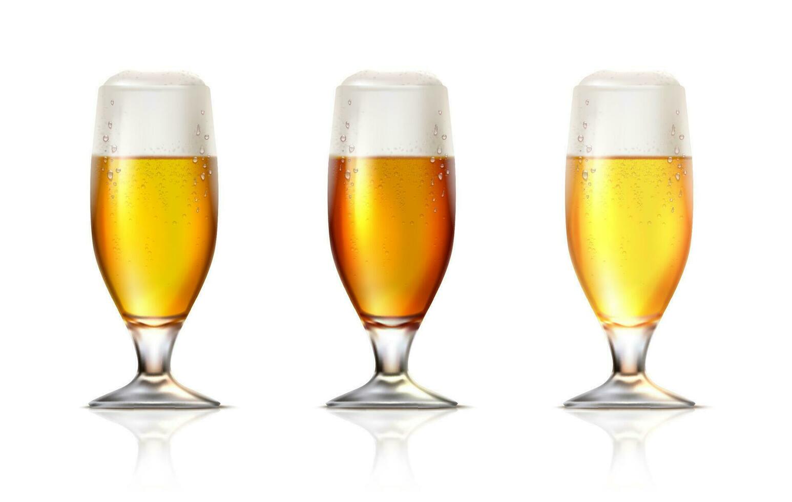 Vector Set Of Different Beer Glassware, 6 Full Glass Cups With Yellow And  Brown Fizzy Beverages Various Shape, Collection Icons Of Alcohol Drinks  Lager And Pilsner Beer Isolated On White Background. Royalty