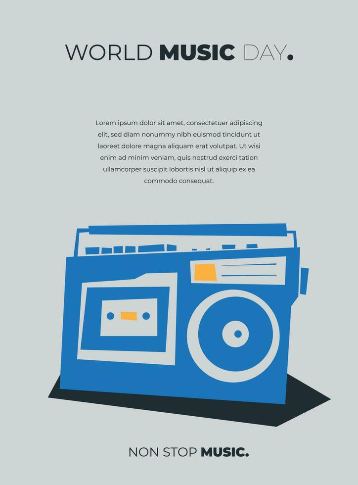 Classic radio in blue flat design for world music day template vector