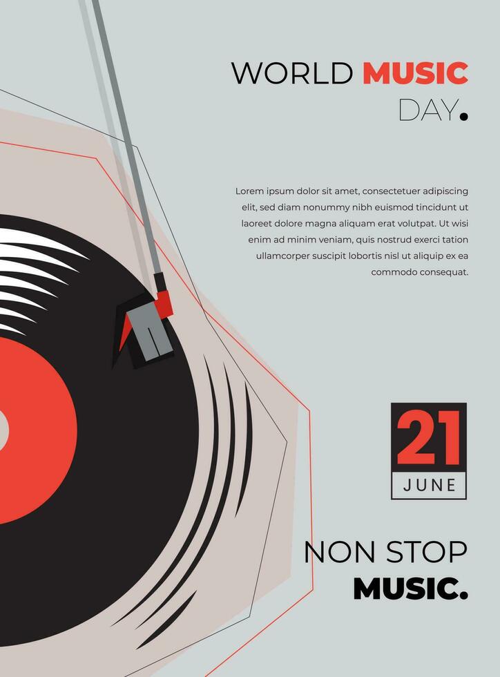 World music day template design with vinyl illustration which is celebrated on June 21 vector