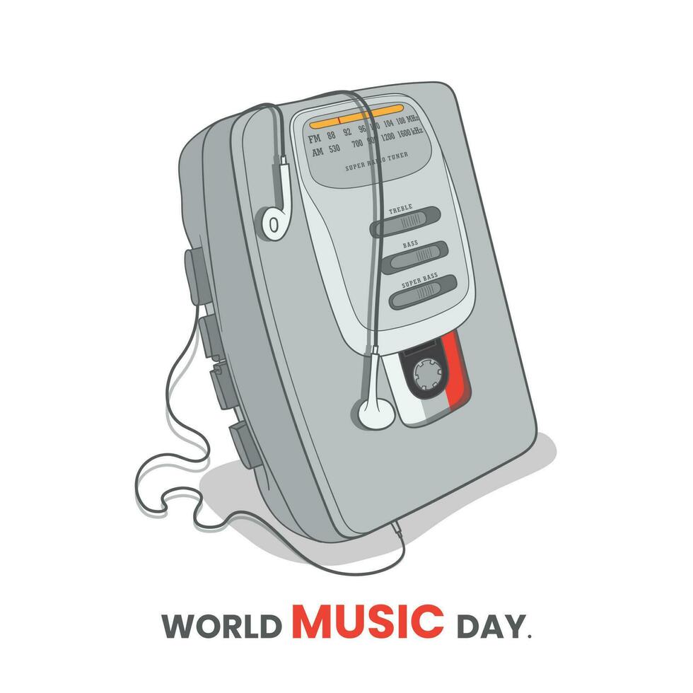 Portable cassette player or music portable with headphone for music template design vector