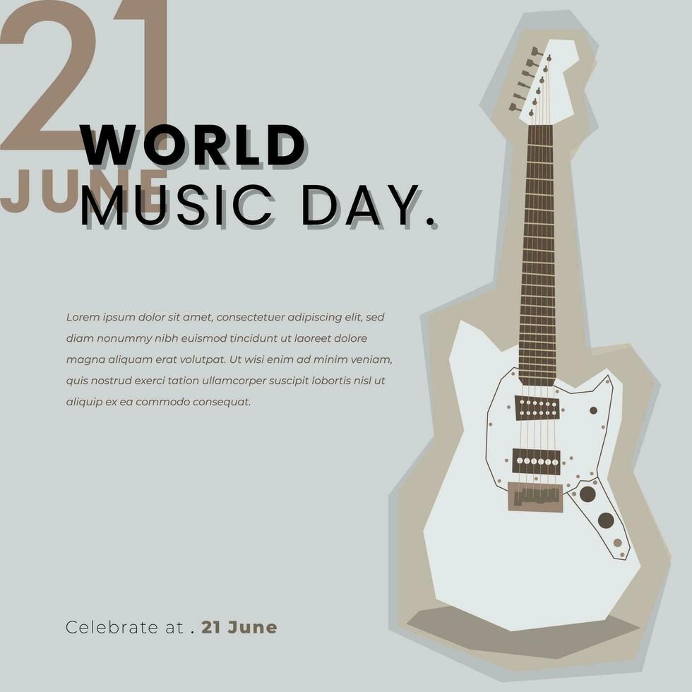 Music poster template with illustration of guitar for world music day design vector