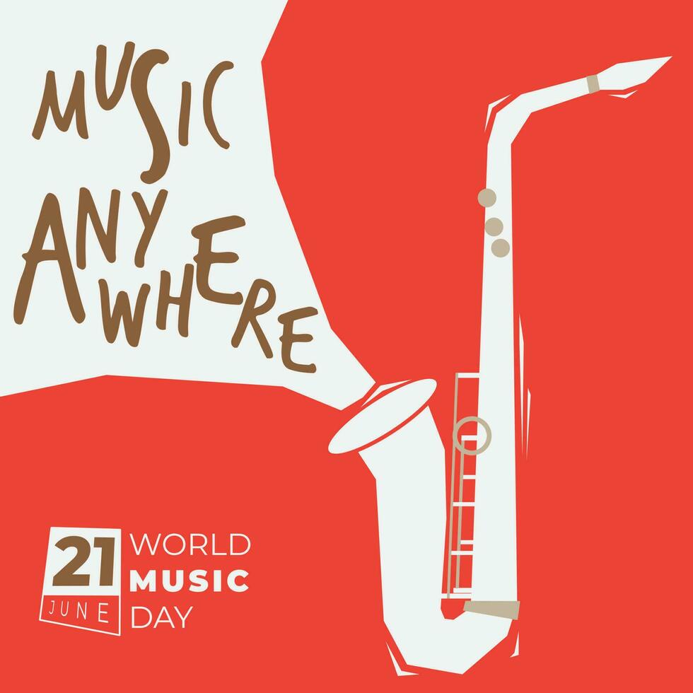 Music poster or music cover template with illustration of flat saxophone for world music day design vector