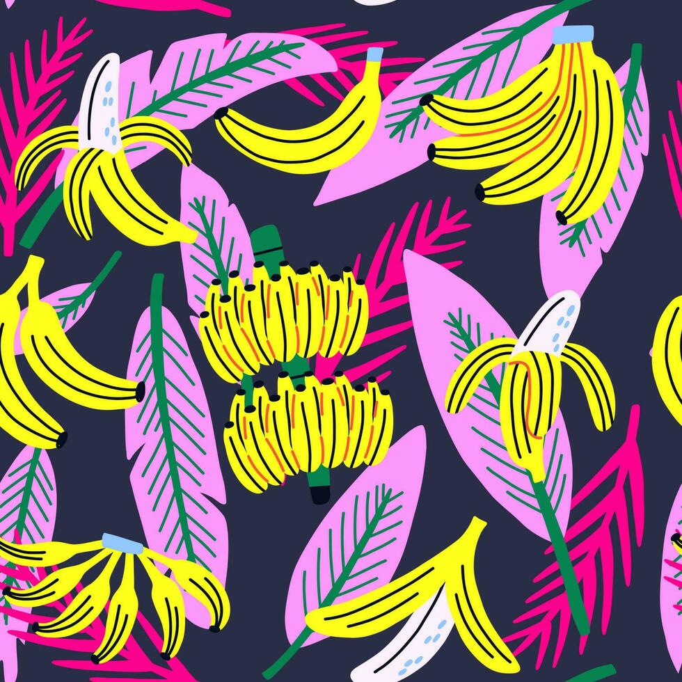 Seamless pattern Tropical Fruit Banana in acid colors vector