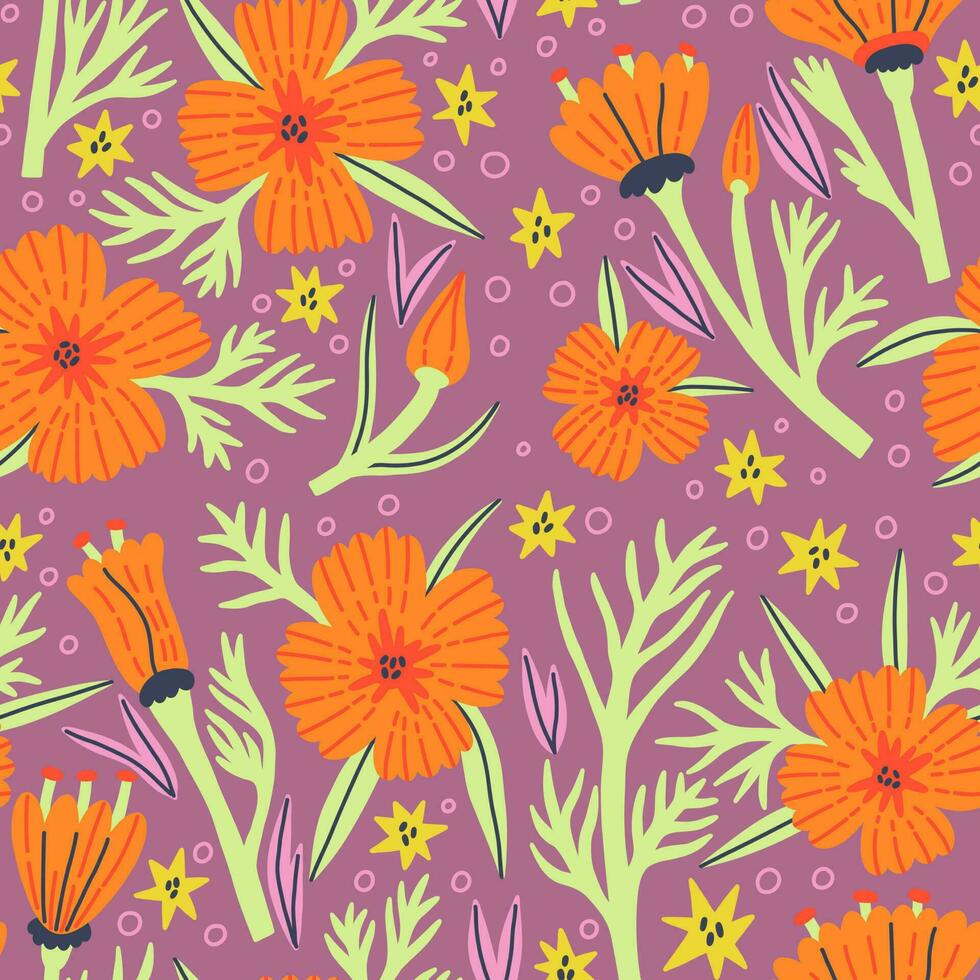 Naive flower poppy seamless pattern vector