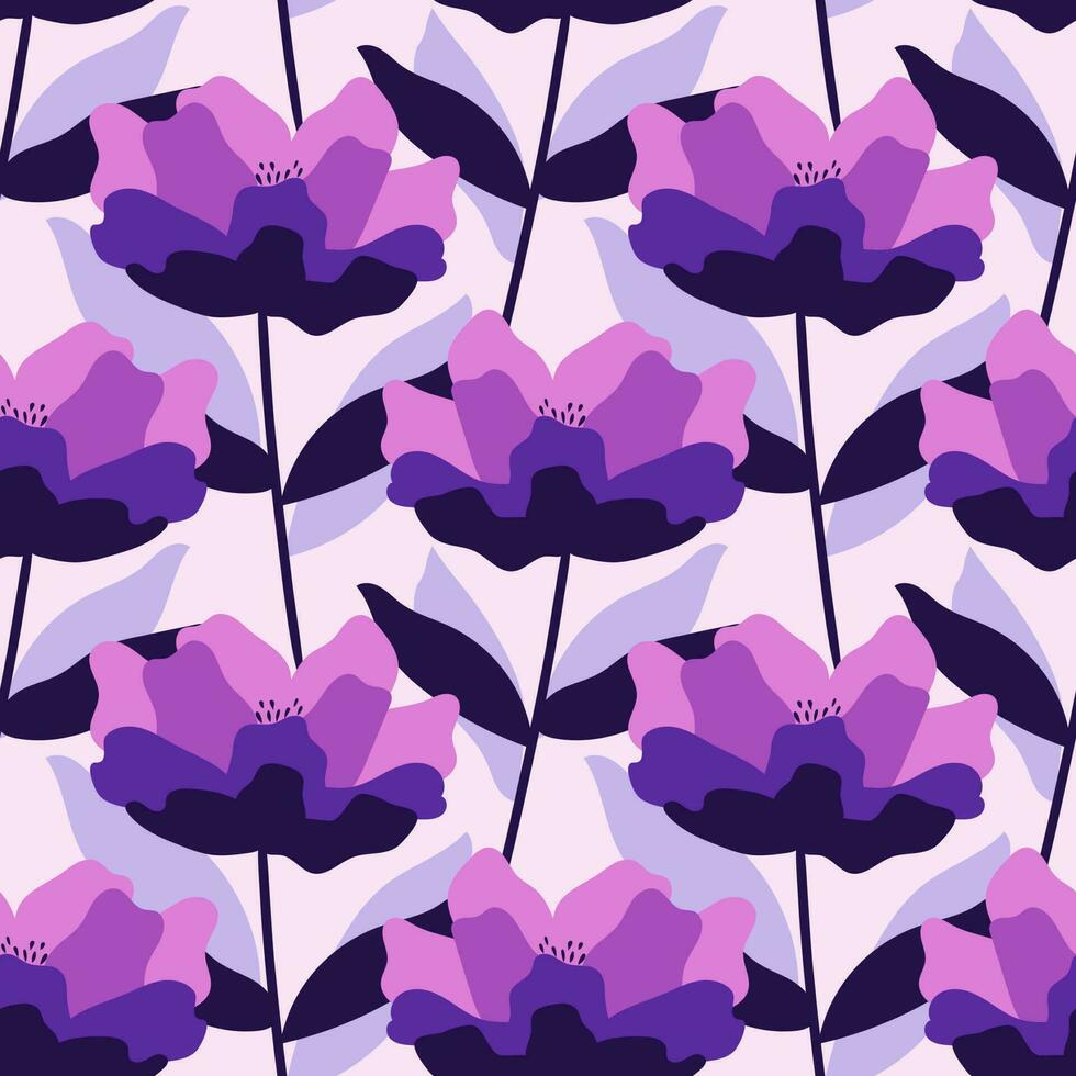 Vector flower pattern, purple and blue