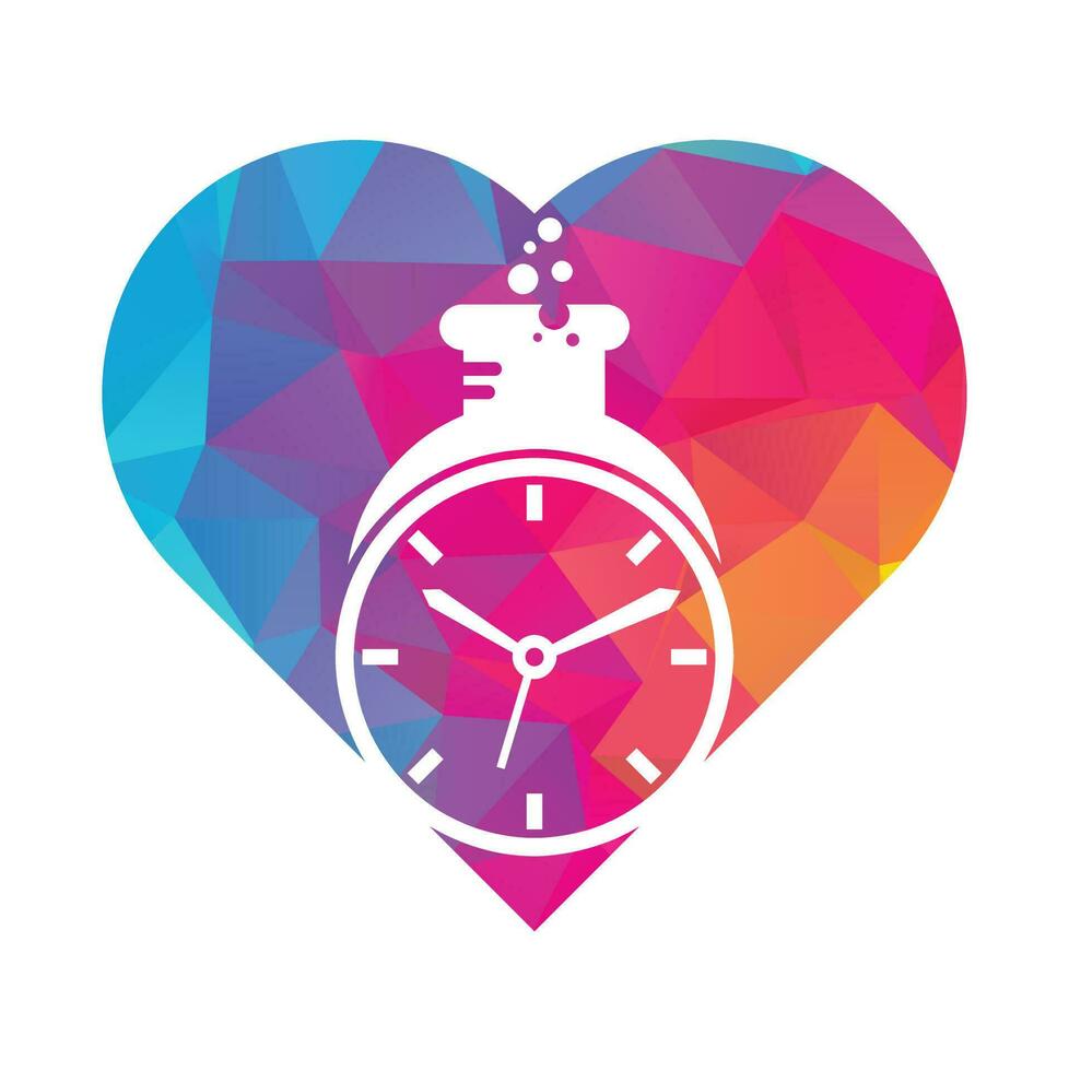 Time lab heart shape concept logo vector design. Clock lab logo icon vector design.