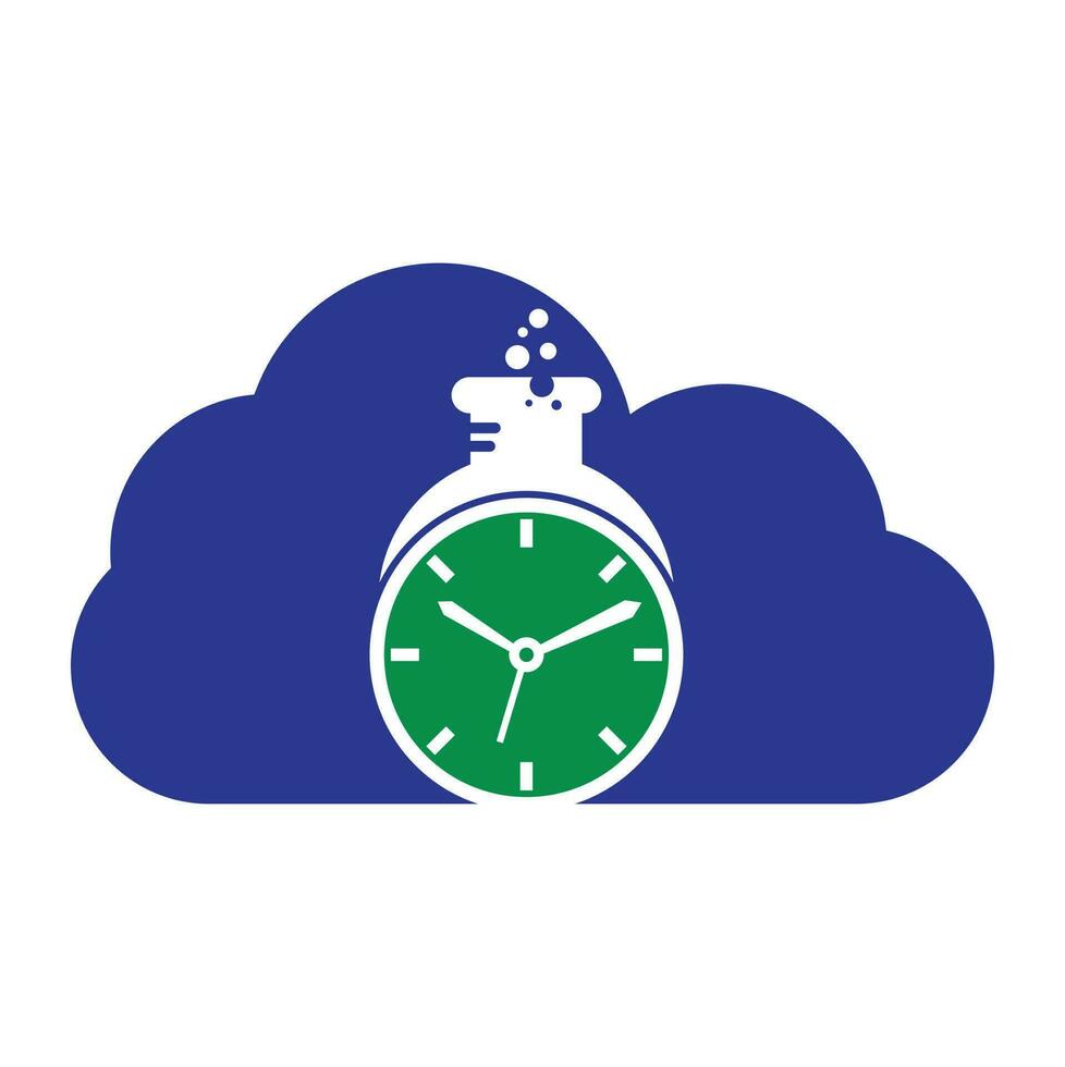 Time lab cloud shape concept logo vector design. Clock lab logo icon vector design.