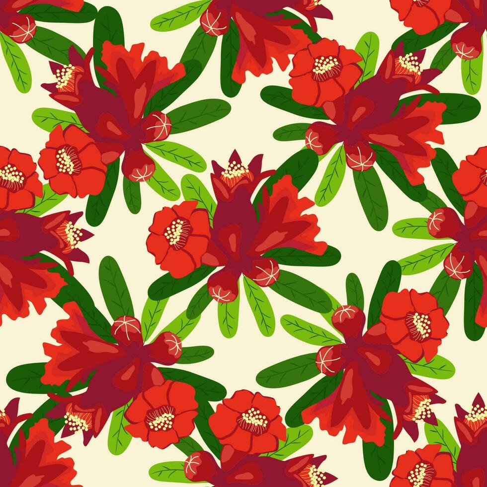 Pomegranate flowers Seamless pattern. Bright leaves and flowers. Shana Tova seamless pattern. Jewish New Year vector