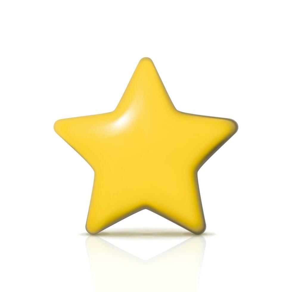 3d realistic vector icon. Yellow star for rating score feedback of mobile application. Isolated on white background.