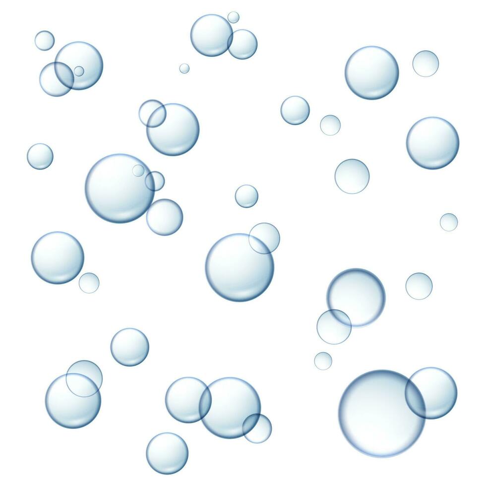 3d realistic vector illustration. Water soap bubbles. Isolated on white background.