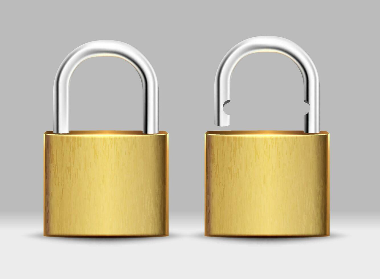 3d realistic vector set of square golden padlock open and closed.