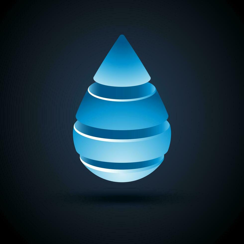 Vector abstract blue water drop logo design with shadow on dark background.