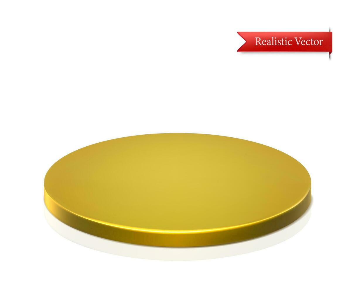 3d realistic vector icon. Golden round stage isolated on white background. Top view.