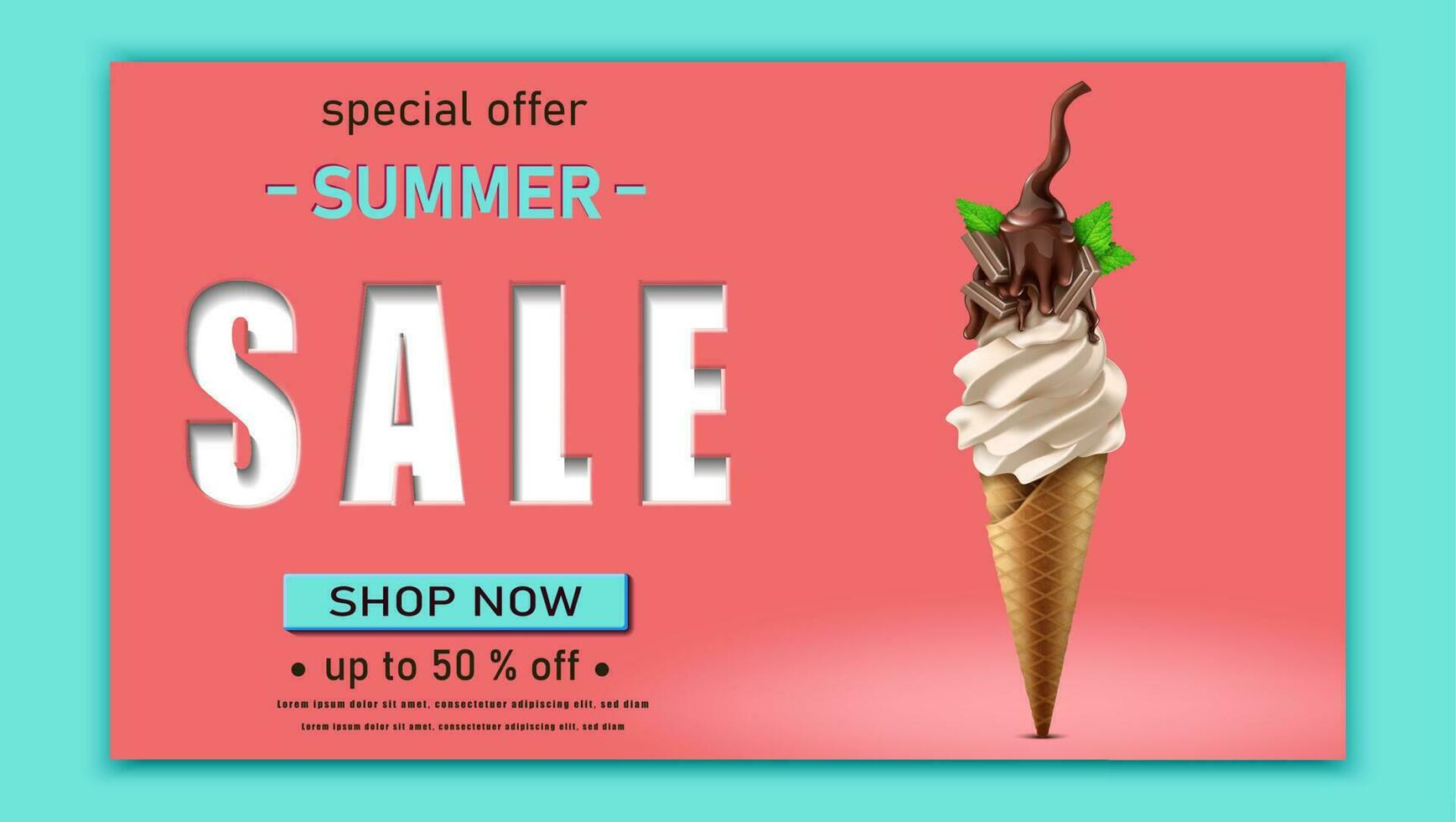 Vector summer sale banner template. Red background with ice cream.