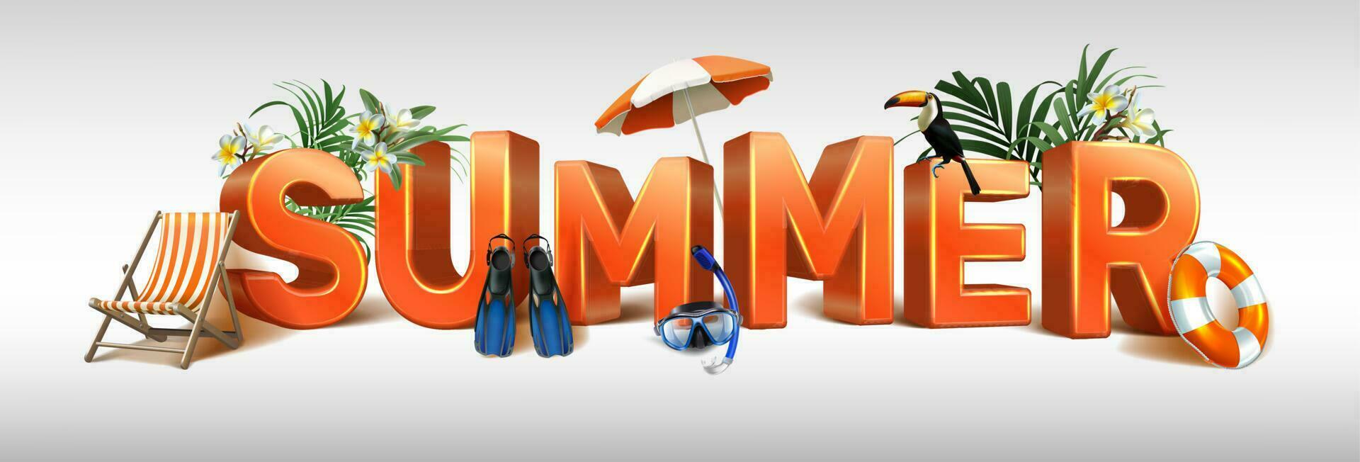 Vector summer sale banner template. Horizontal orientation with 3d letters.