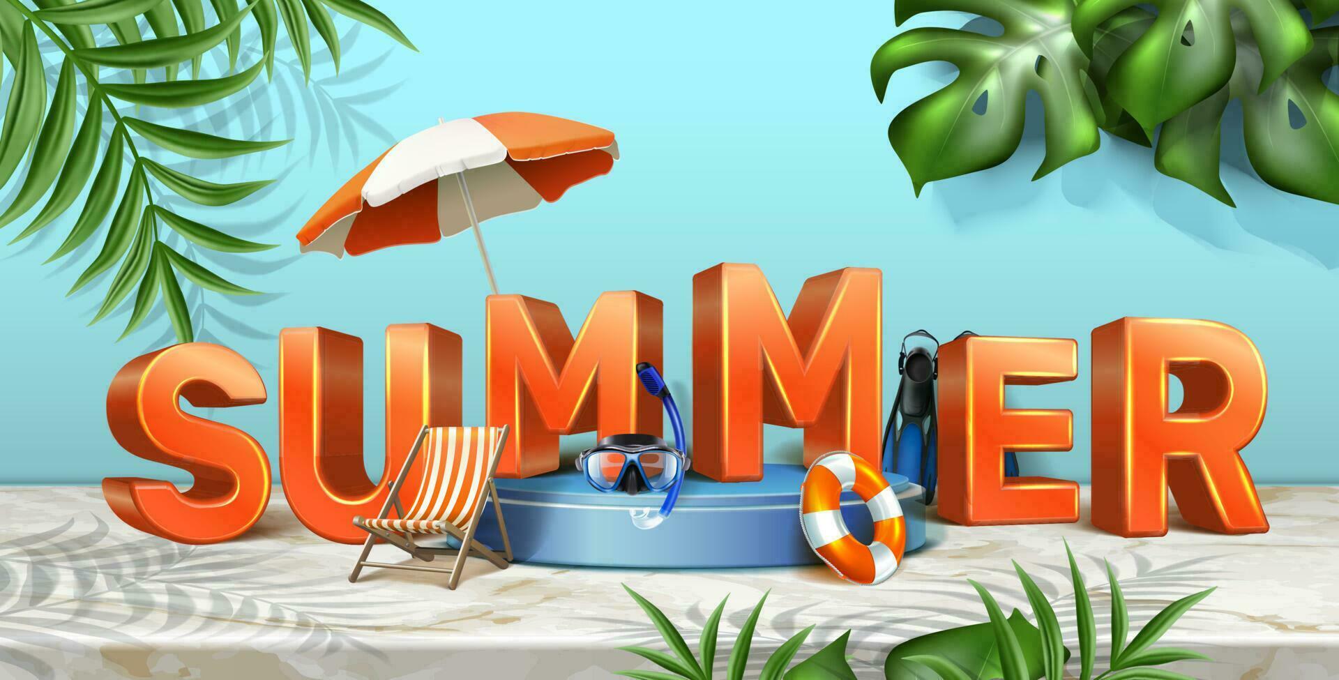 Vector summer sale banner template. Horizontal orientation with 3d letters.