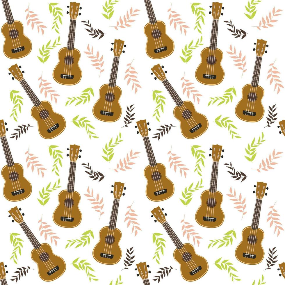 ukulele and flowers. Seamless pattern. Vector illustration