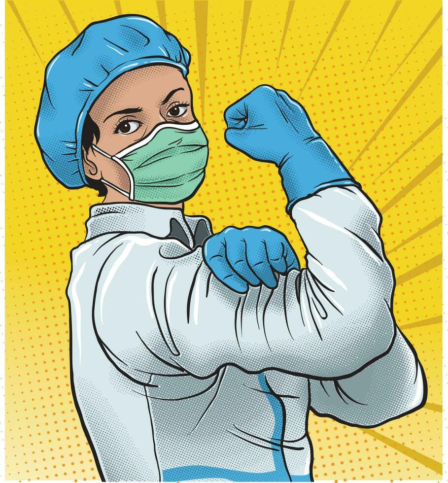 illustration of medical woman in 'we can do it' style vector