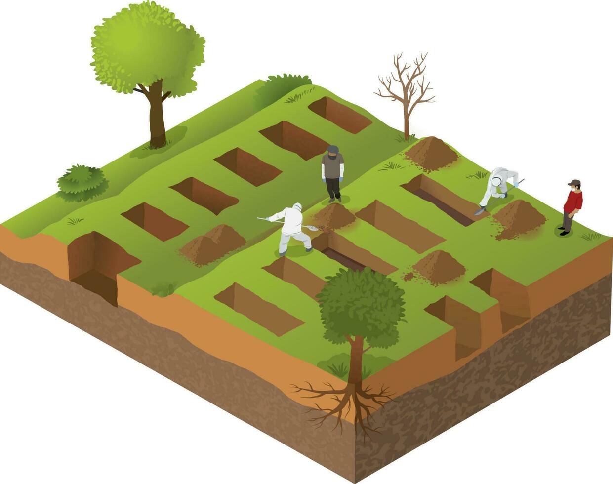 illustration of mass grave isometric vector