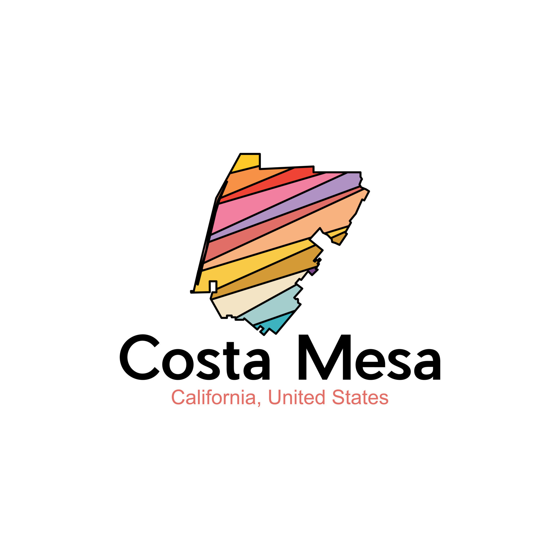 Costa Mesa California City Map Colorful Geometric Design 24318278