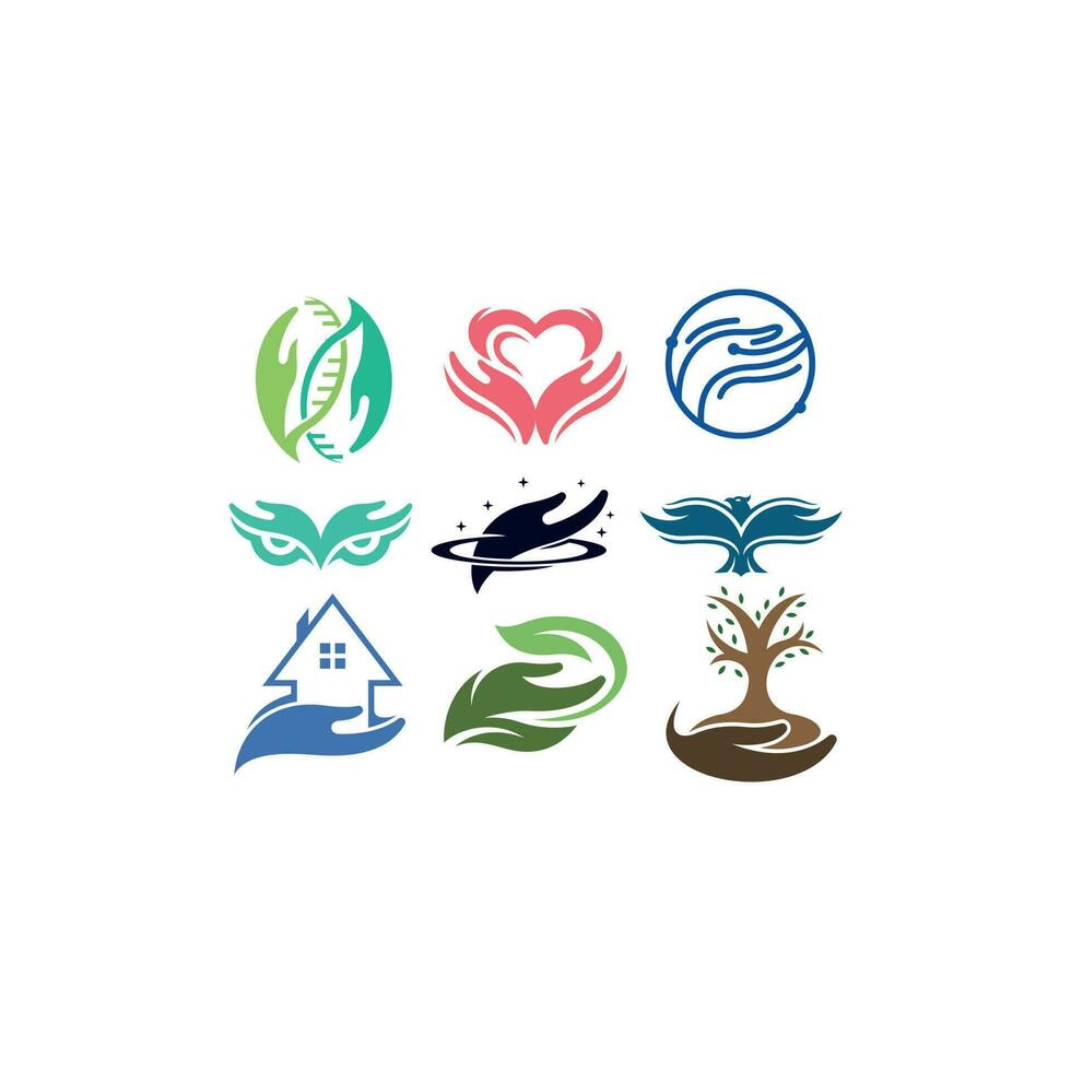 Vector set with signs hand care, hand care logo design template. hand care vector icon illustration
