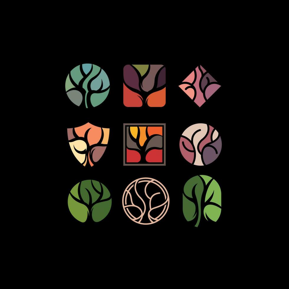 Set Tree Wooden Nature Icon Collection Creative Design vector