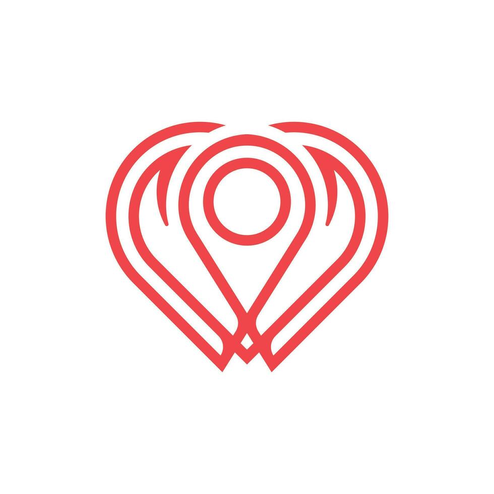 love location logo design concept line art style. combine heart, pin, map pointer with heart icon vector