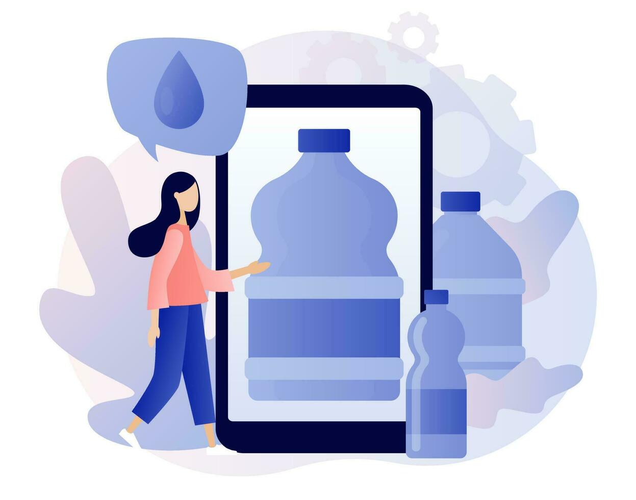 agua entrega Servicio teléfono inteligente aplicación botellas con limpiar agua. suministrar, envío. moderno plano dibujos animados estilo. vector ilustración en blanco antecedentes