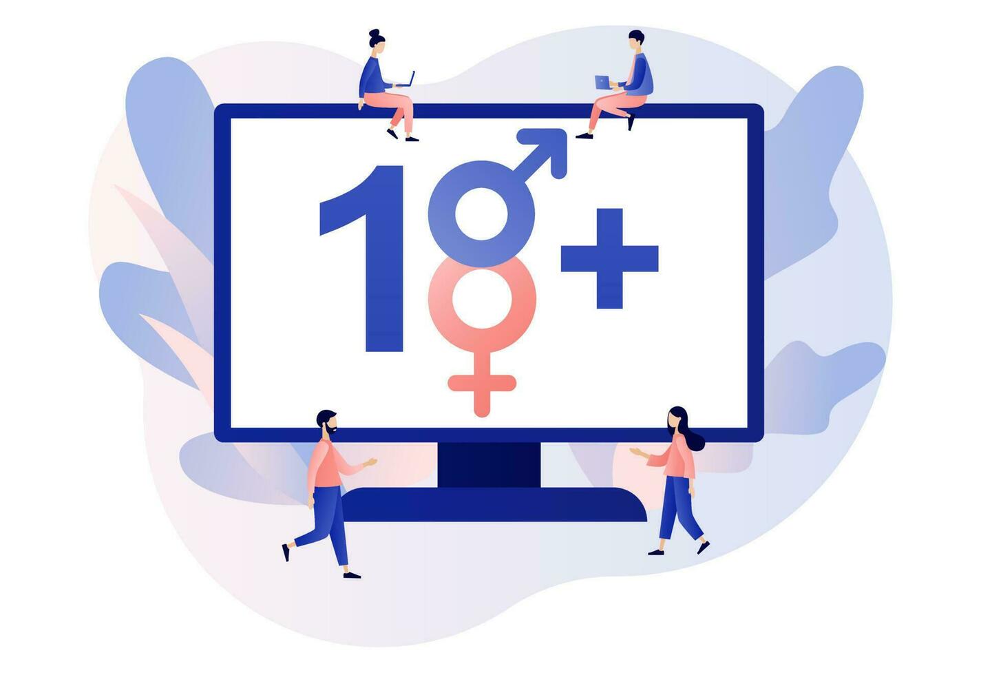 18 restriction sign on tv screen. Prohibition sign for people under eighteen years of age. Adult only. Age limit symbol. Modern flat cartoon style. Vector illustration on white background