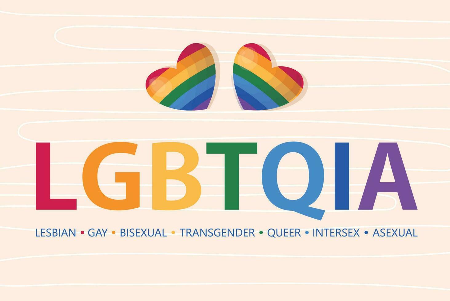 LGBTQIA Text Banner. LGBTQIA Typography with LGBT Gay Pride Flag Colours. LGBTQIA Lesbian Gay Bisexual Transgender Queer Intersex Asexual vector