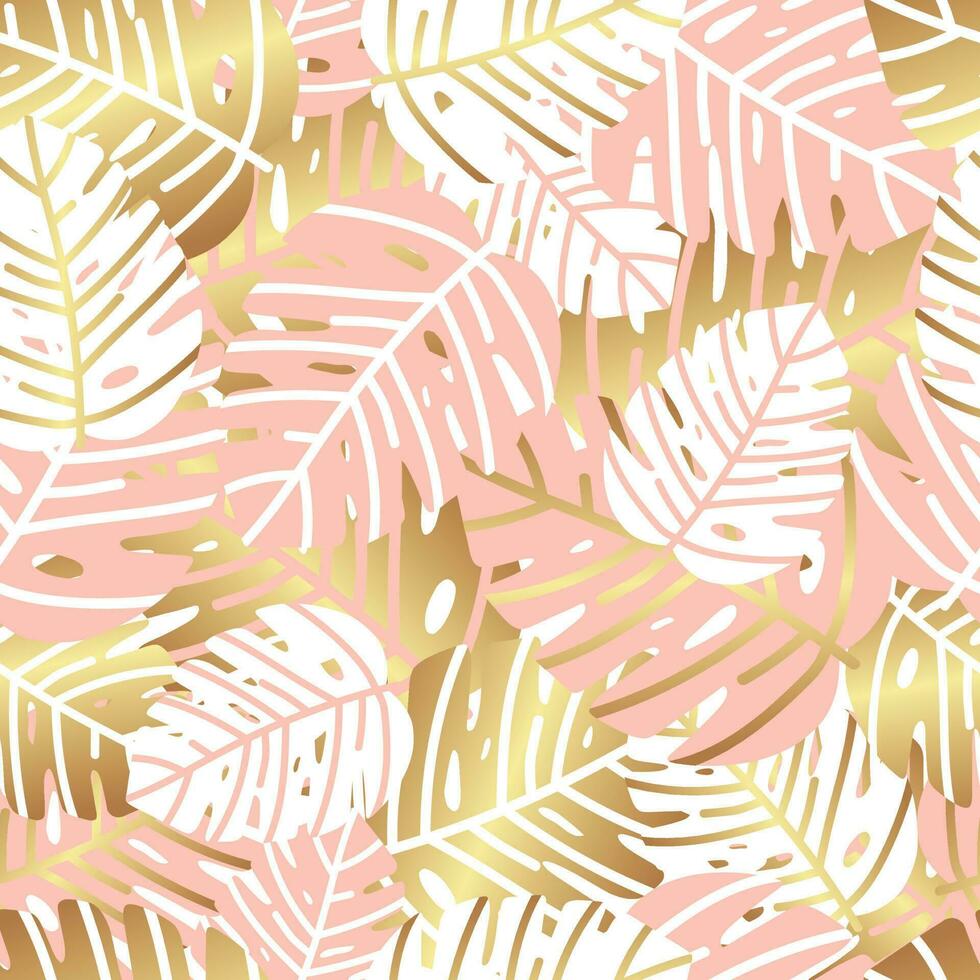 Seamless pattern with monstera leaves in pastel colors. Boho foliage botanical tropical leaves and floral pattern design. vector