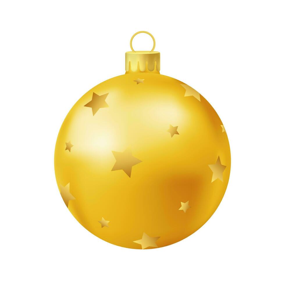 bola de árbol de navidad amarilla con estrella dorada vector