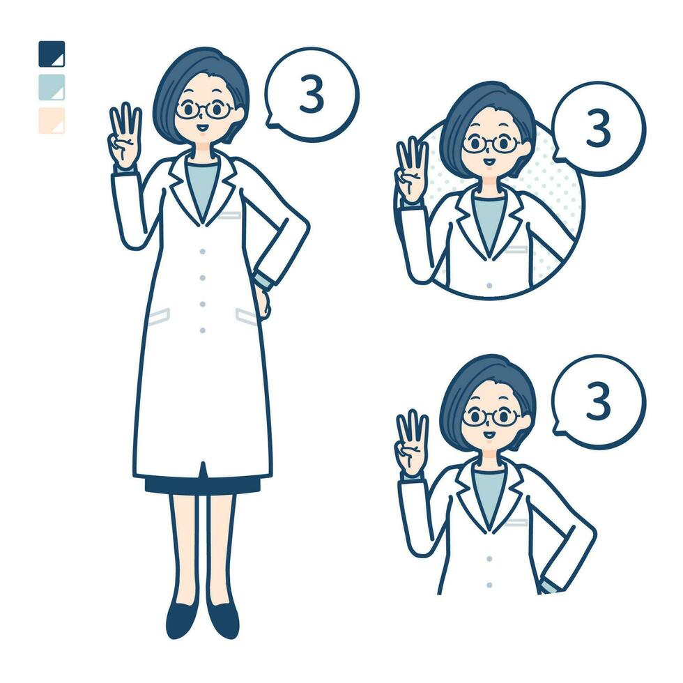 A woman doctor in a lab coat with Counting as 3 images vector