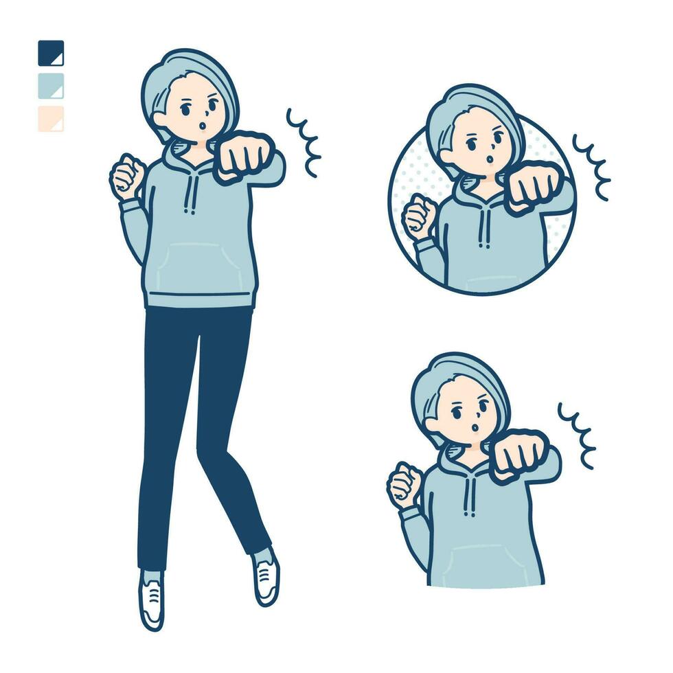 A Young woman in a hoodie with Punch in front images vector