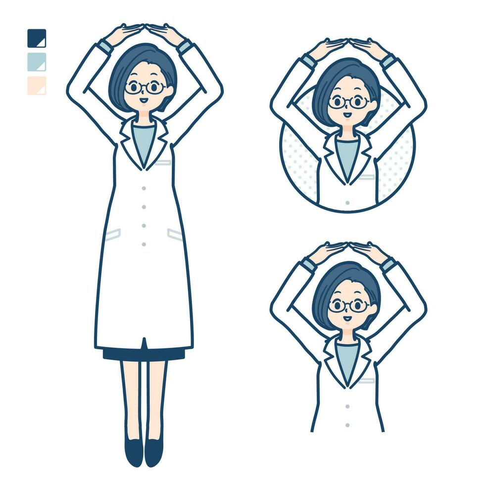 A woman doctor in a lab coat with Making a circle with arms images vector