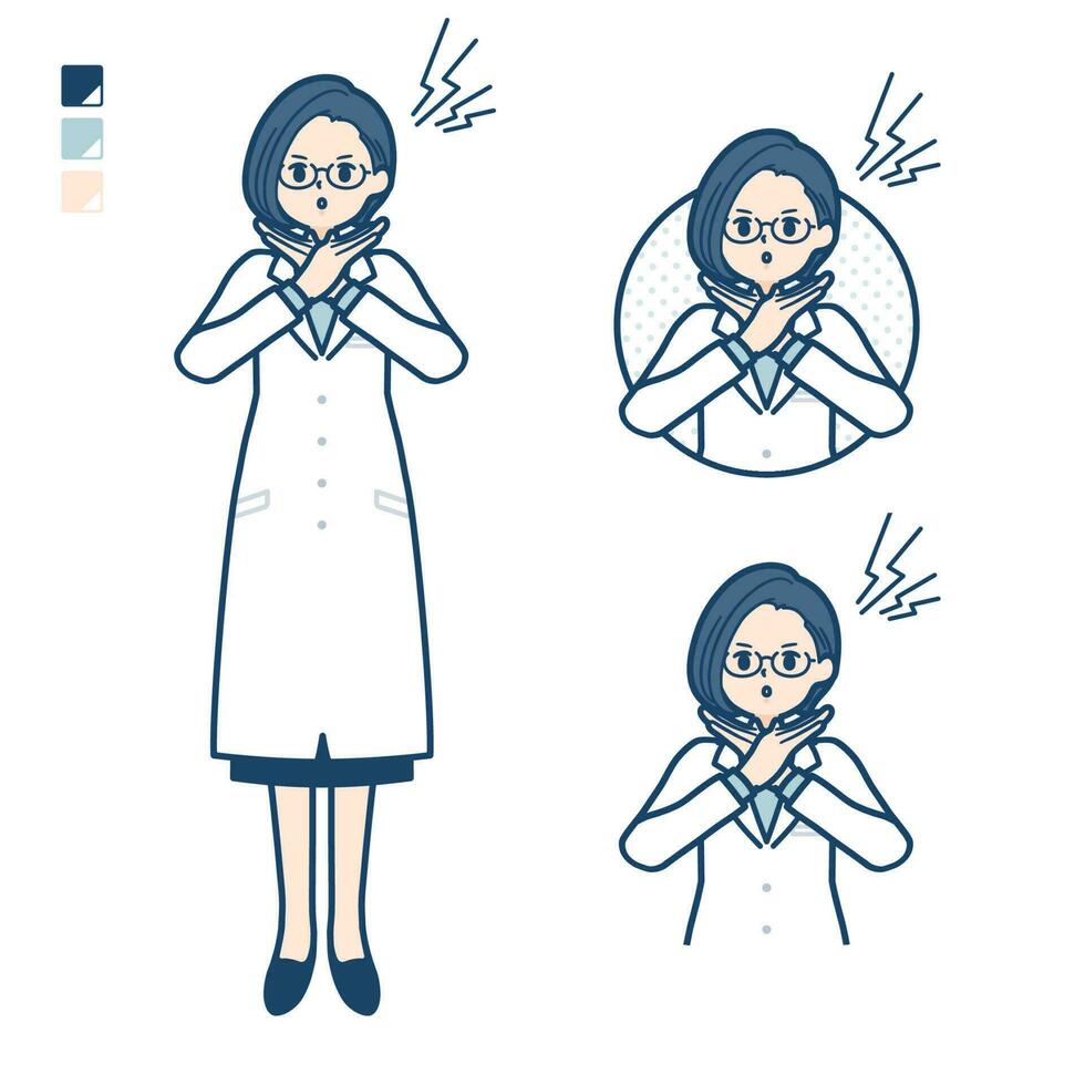 A woman doctor in a lab coat with Making a Cross with arms images vector