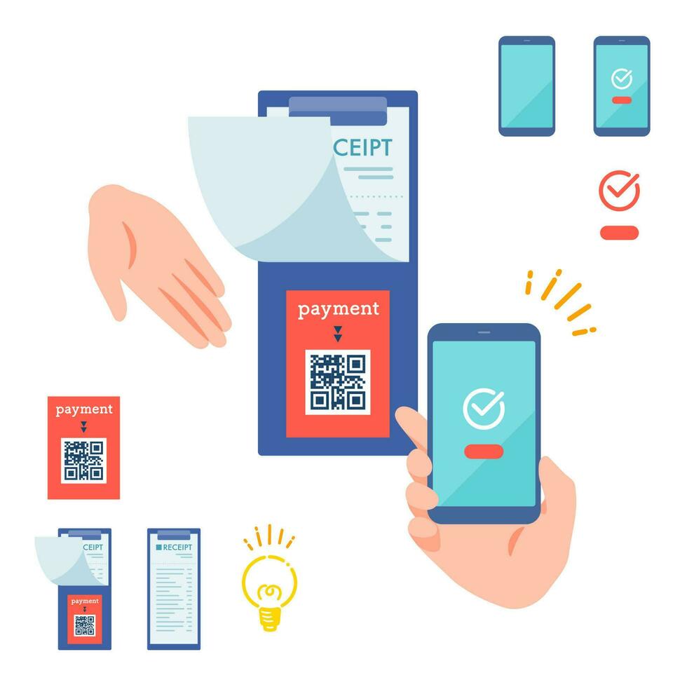 cashless fla print QR payment vector