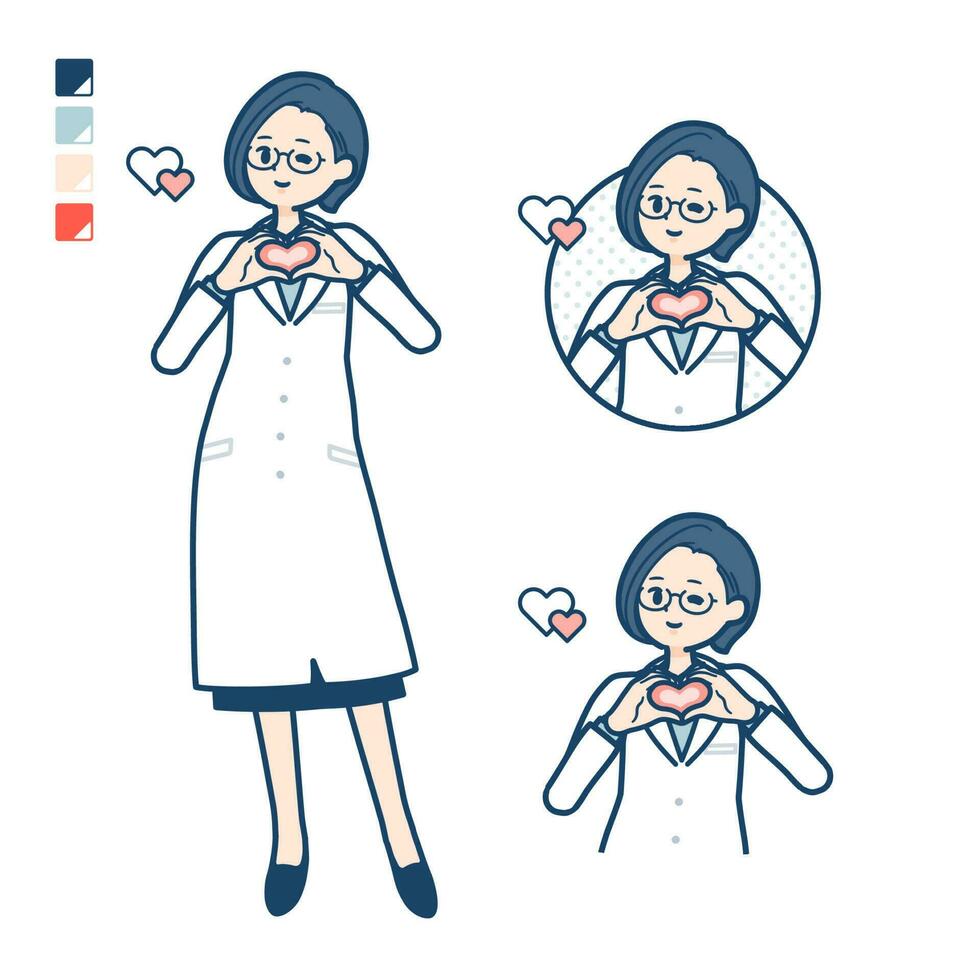 A woman doctor in a lab coat with making a heart symbol by hand images vector