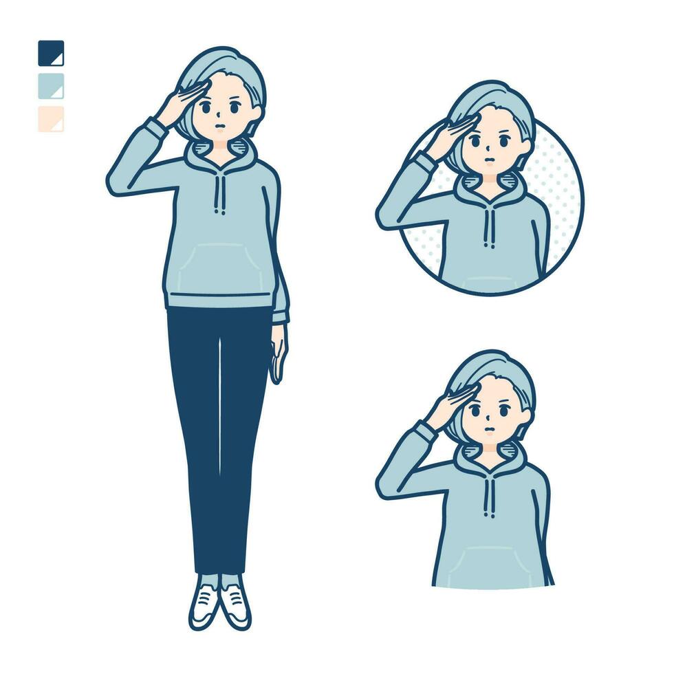 A Young woman in a hoodie with salute images vector