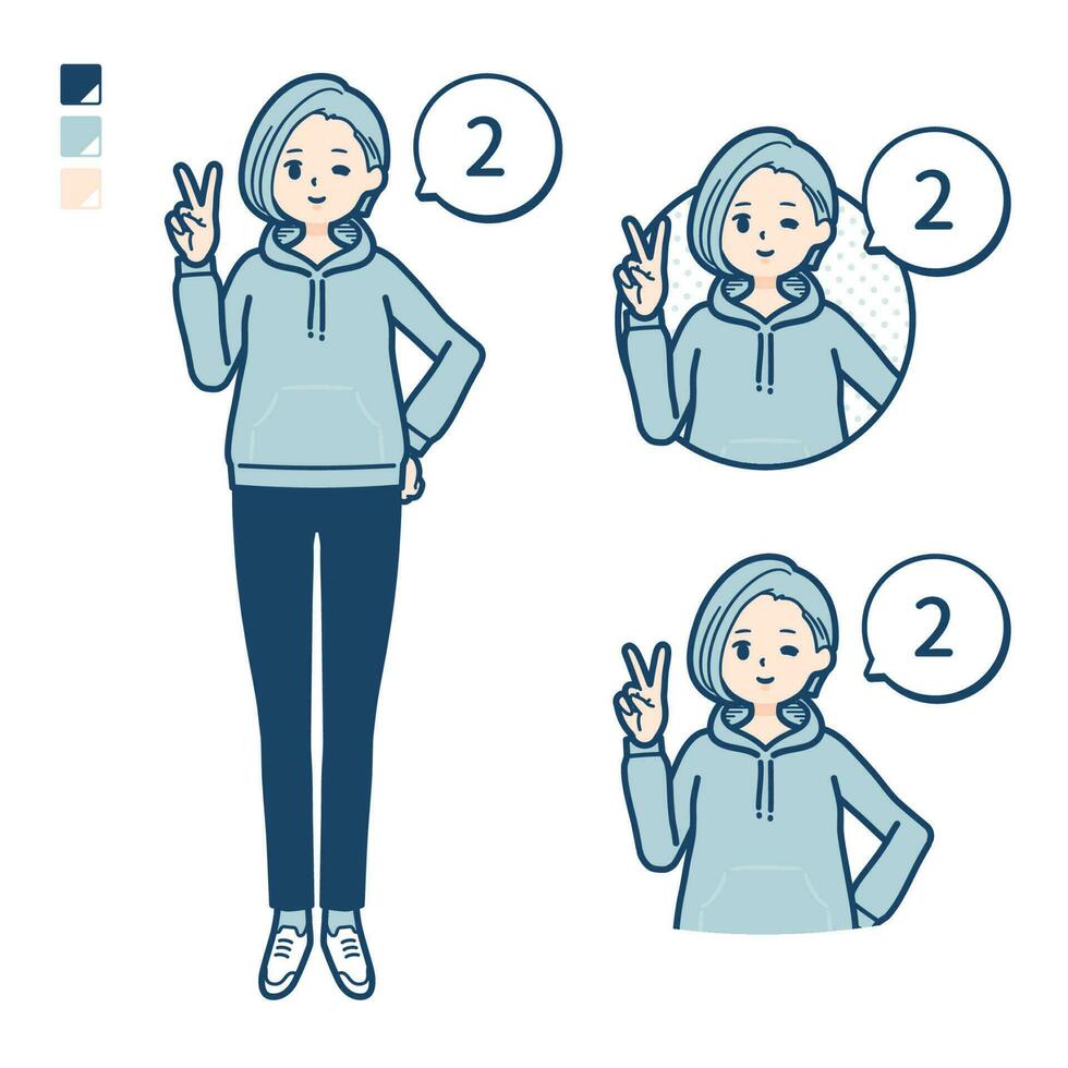 A Young woman in a hoodie with Counting as 2 images vector