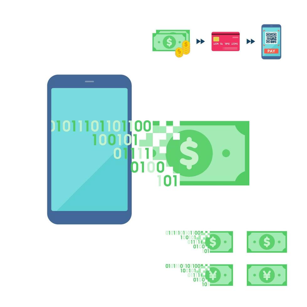 cashless flat convert into e-money vector