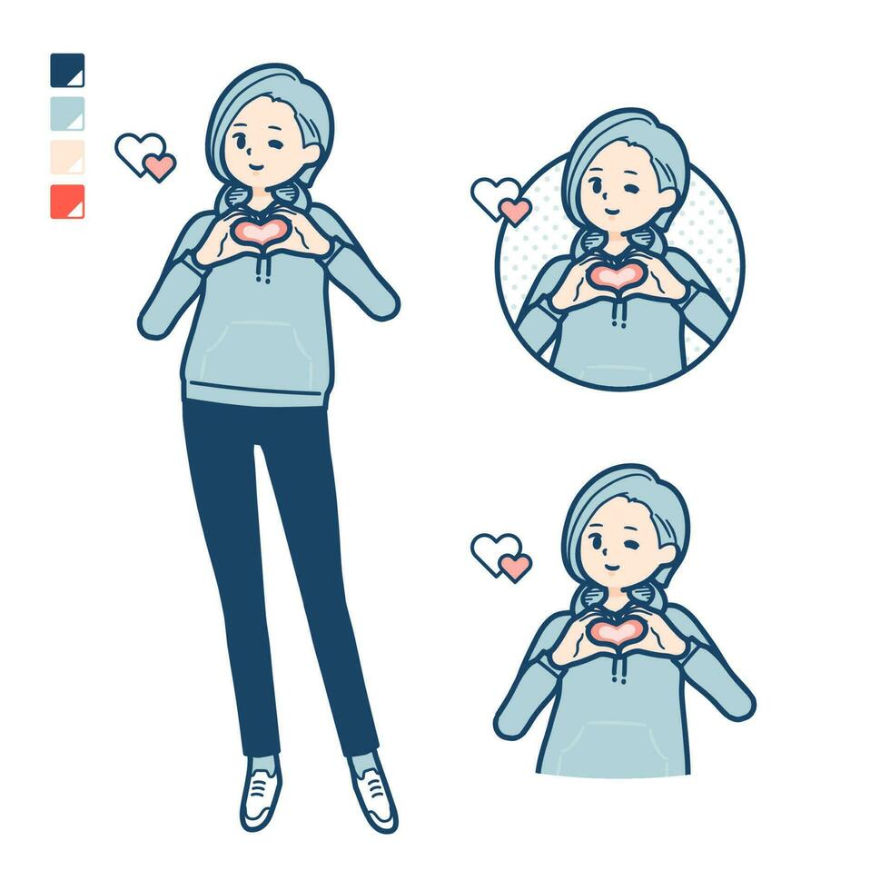 A Young woman in a hoodie with making a heart symbol by hand images vector