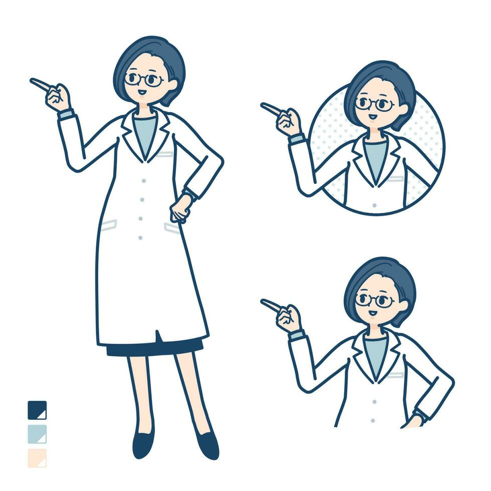 A woman doctor in a lab coat with Explanation Pointing images vector