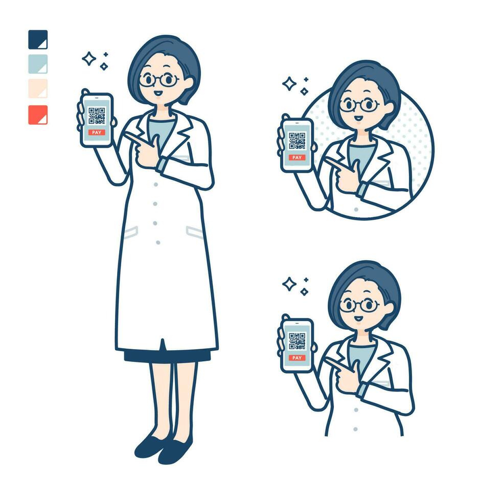 A woman doctor in a lab coat with cashless payment on smartphone images vector